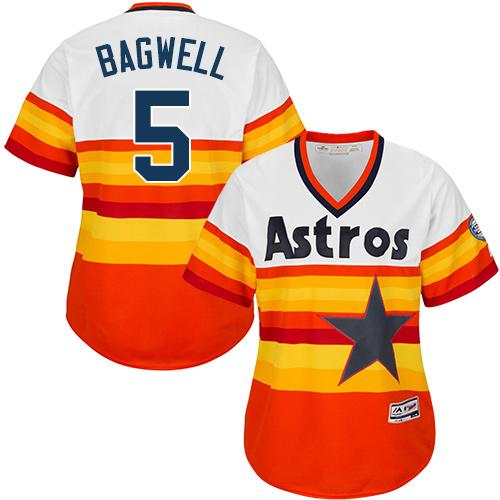 Astros #5 Jeff Bagwell White/Orange Alternate Cooperstown Women's Stitched MLB Jersey